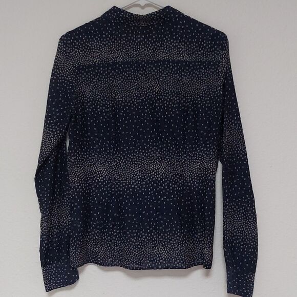 Silk & Cotton Blue Abstract Semi-Sheer Button Up Blouse Size Small - Picture 6 of 8